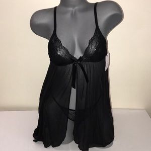 French Affair BaBydoll Dress Lingerie Slip & V-string Thong.NWT